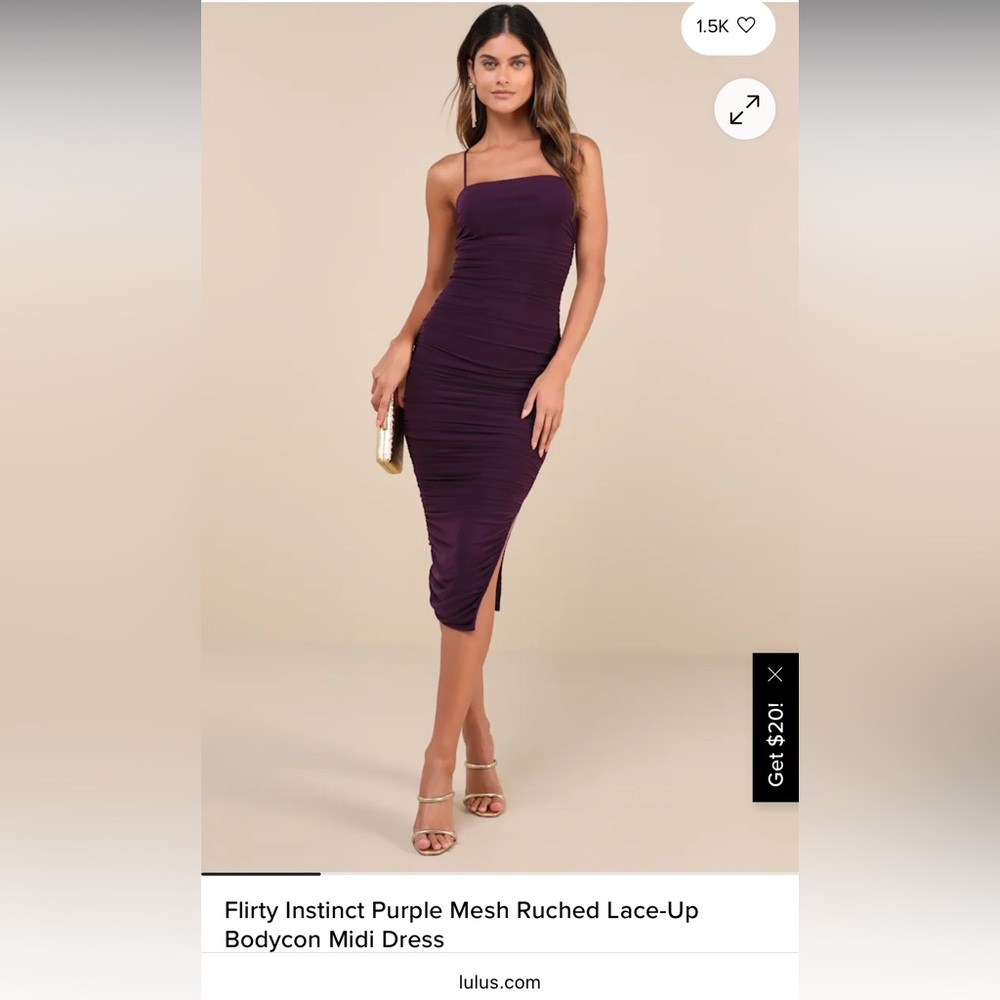 Lulus Purple Mesh Ruched Lace-Up Bodycon Midi Dress